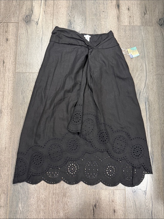 Sigrid Olsen Dresses & Skirts - Sigrid Olsen Black Midi Skirt with Tie Front and Eyelet Hem